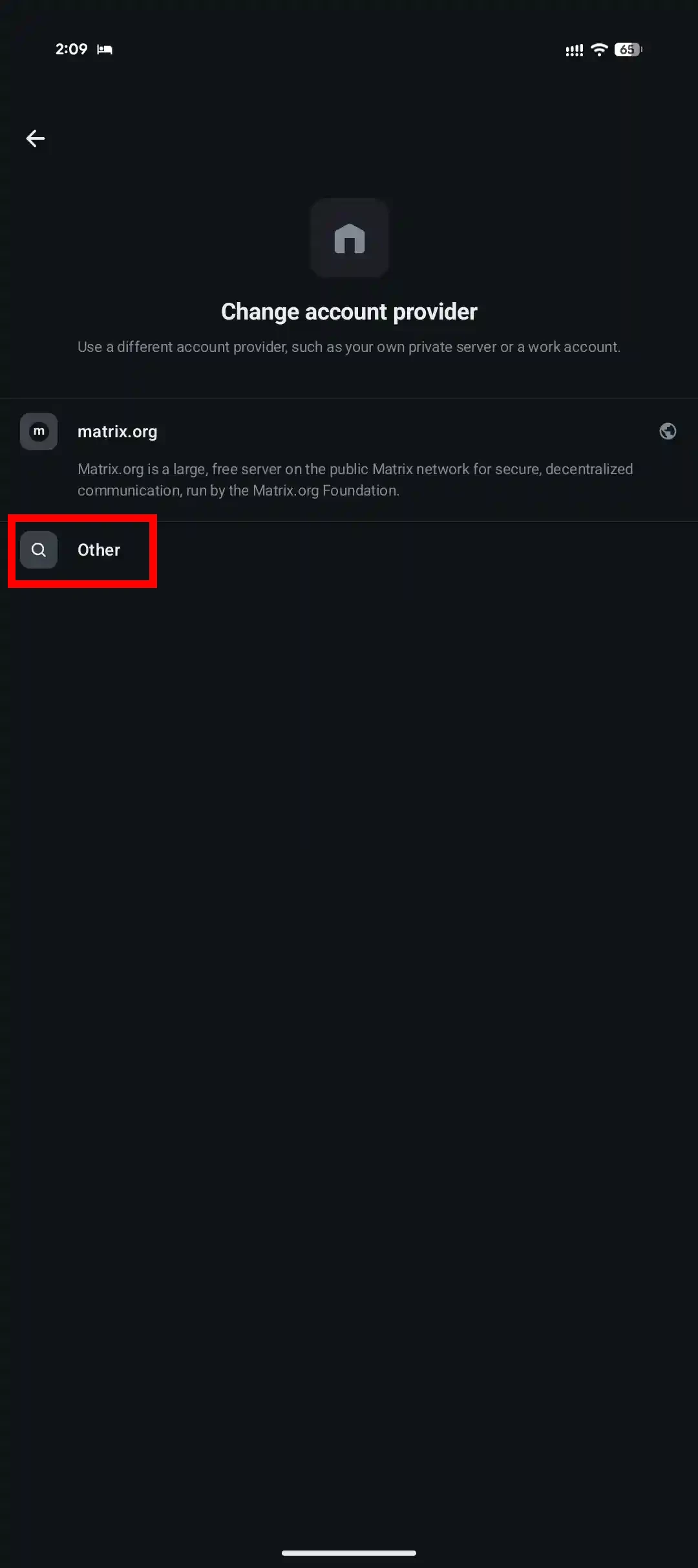 Change account provider 画面